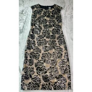 Vince Camuto Sleeveless Sequin Dress Size 8 in Nude-Beige & Black
